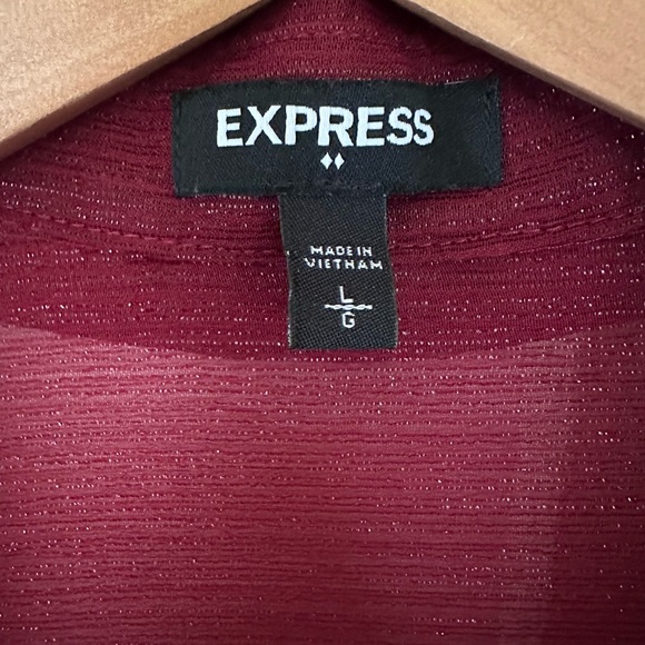 Express Burgundy Sheer Button-Up Blouse - Picture 4 of 6